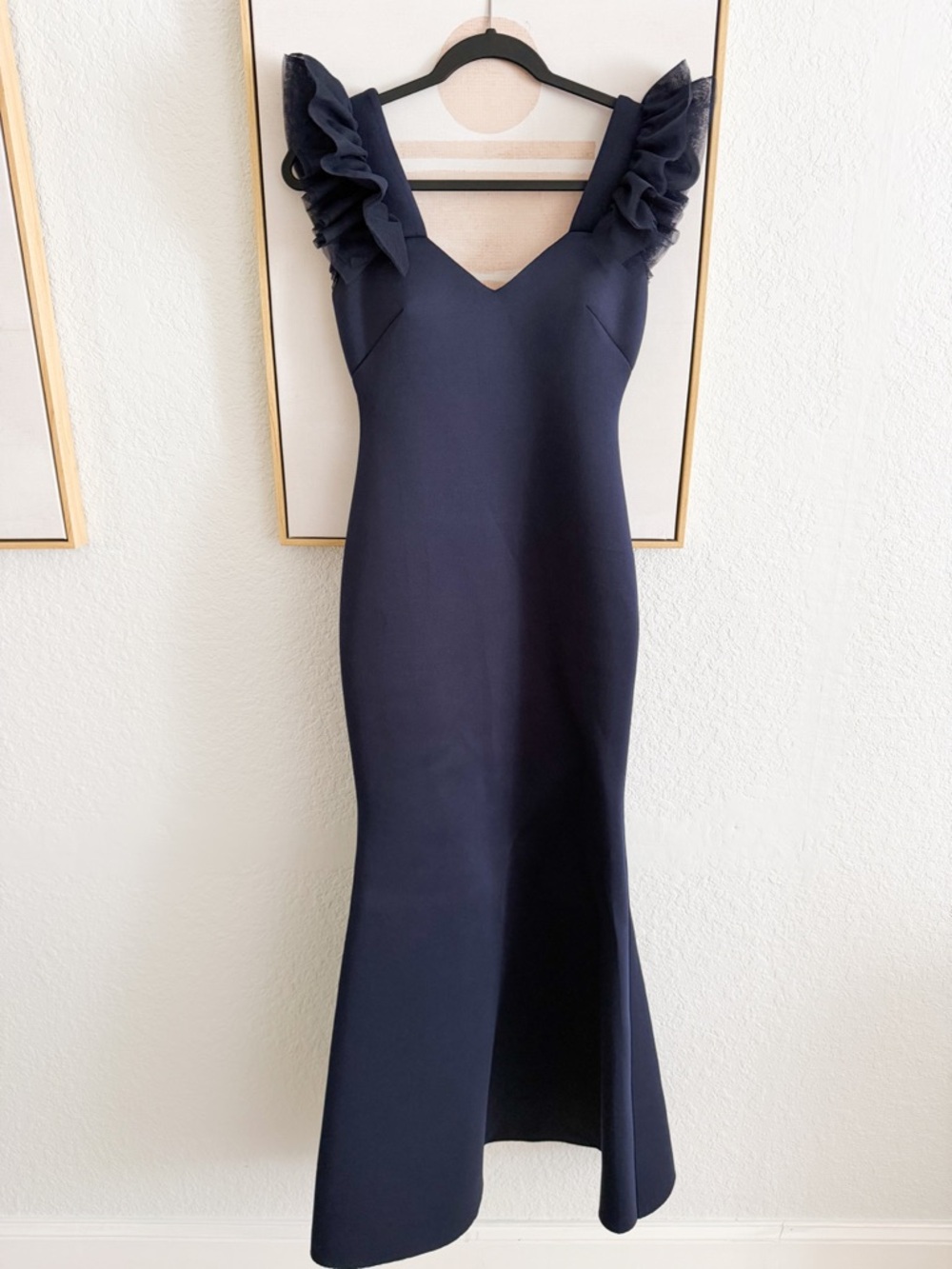 Eliza J Navy Ruffle-Shoulder Maxi Dress